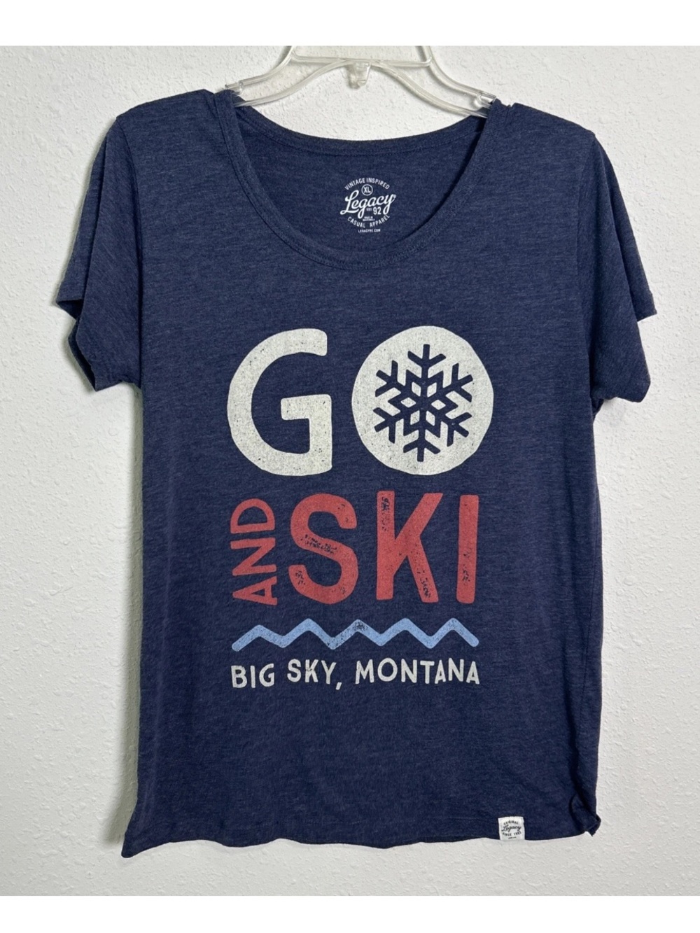 "Go And Ski" Big Sky Montana League Legacy Women’s XL Heather Navy Blue T-Shirt